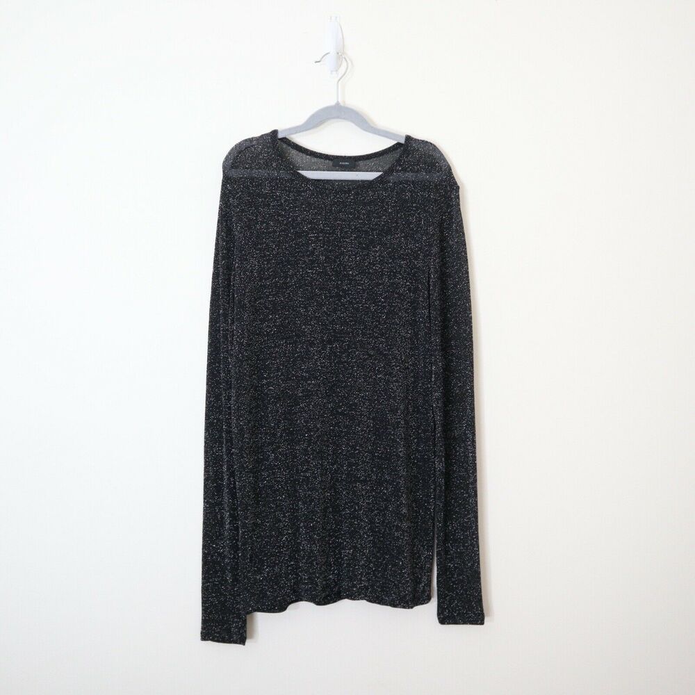 Joseph Size M Shimmer Sheer Fine Knit Long Sleeve Top Lurex Gold Black